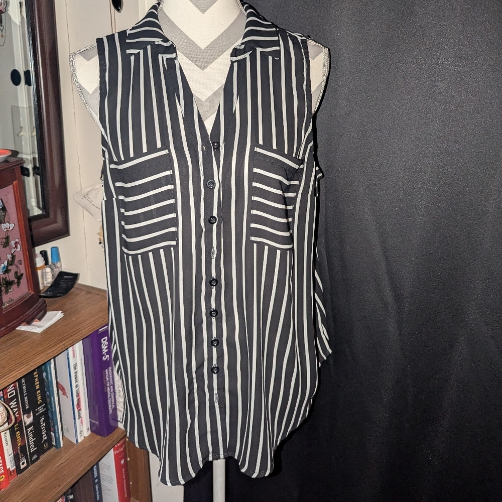Torrid Striped Top With Collar And Pockets